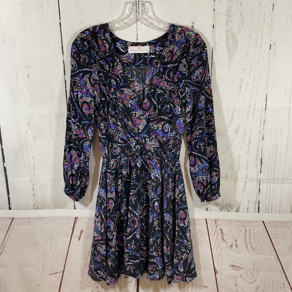 Amanda Uprichard Mini Silk Dress S Black Paisley Print Boho Chic Whimsical